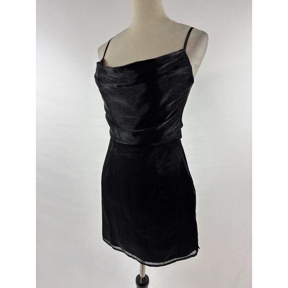 Superdown Lena Mini Dress Black Shiny Medium Adjustable Straps Drape Neck - Picture 15 of 16